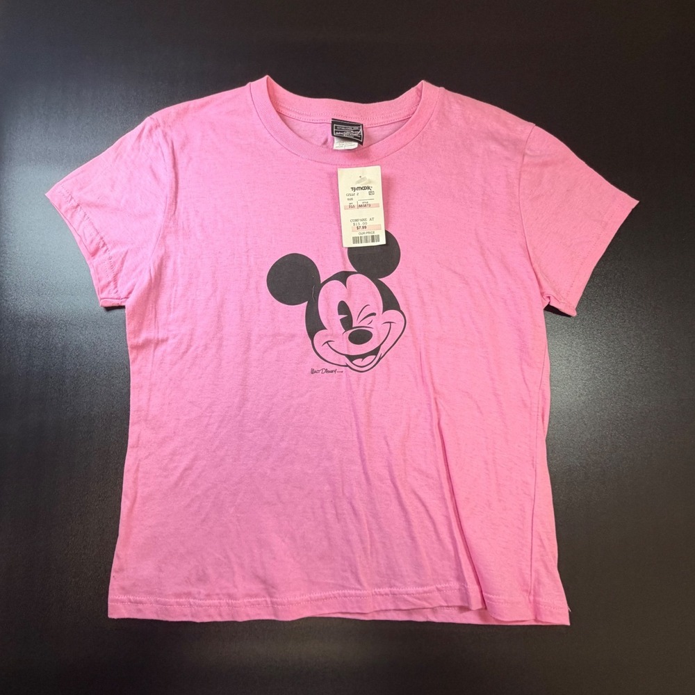 Walt Disney Mickey Mouse Pink Graphic T-Shirt Womens Large NWT Winking Mickey K2 - Picture 2 of 6